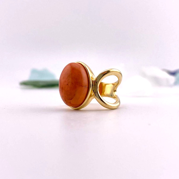 Genuine Salmon Howlite 18k Gold Plated Ring Size 5.5 - Picture 6 of 13